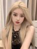 Peruca Transfronteiriça Cabelo Longo Liso Feminino Estilo Ocidental Cabelo Liso Branco Dourado Cobertura Total da Cabeça Renda em T Tecida à Mão Simulação de Raiz Natural