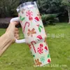 Caneca de Carro a Vácuo Quente 40oz com Alça e Canudo para Carro, Copo para Sorvete com Conservação de Frio, Copo de Água para Festival de Natal