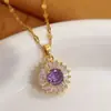 Colar de Aço Titânio Versátil e da Moda, Não Desbota, para Mulheres, Banhado a Ouro 18K, Zircônia Microcravejada, Trevo de Quatro Folhas, Luxo Acessível, Corrente Roxo para Clavícula
