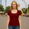 Camiseta cuadrada de manga corta transfronteriza para mujer, nuevo estilo básico casual simple, camiseta cuadrada de color liso estampada