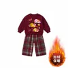 Conjunto Fashion de Calça Xadrez e Moletom Gola Redonda para Crianças, Roupa de Ano Novo para Meninos e Meninas, Conjunto de Duas Peças com Forro de Lã para Bebês e Crianças