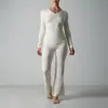 Conjunto de Pantalones de Manga Larga Skim Kardashian Camiseta de Manga Larga con Cuello en V y Pantalones de Campana para Mujer
