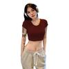 Ins Spice Girls Sexy Umbigo Curto Cor Sólida Camiseta Feminina Nova Slim-fit Slimming Pure U-collar Base Top Feminino T-tide