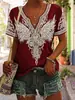 Top estampado de manga corta con cuello en V transfronterizo 2026 nuevo estilo de verano europeo y americano, imitación lino, holgado, casual, disponible para dropshipping