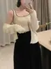 Colete Francês para Mulheres Verão Novo Estilo Design com Bainha de Tricô Confortável Top de Amarrar no Pescoço Camisa Básica Versátil