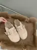 Zapatos peludos de suela gruesa, zapatos de algodón cálidos con forro de felpa, zapatos planos sin cordones de punta cerrada, calzado para exteriores, zapatos planos estilo Birkenstock, zapatos de invierno sencillos para mujer