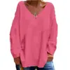 Otoño e Invierno Nuevo Ropa de Mujer de Comercio Exterior Transfronterizo Europeo y Americano Color Sólido Cuello Manga Larga Holgado Casual Cómodo Camiseta Top