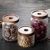 Frasco de Almacenamiento con Tapa de Madera de Acacia Vidrio de Alto Borosilicato Martillado Botella de Almacenamiento para Snacks y Frutas Secas Frasco Sellado para Granos de Cocina