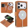Aplicável para Capa de Celular Magnética Two-in-One Dobrável iPhone 18 Suporte de Carregamento Sem Fio com Compartimento para Cartão Capa de Couro Samsung S26