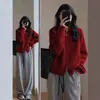 Suéter Rojo Atmosférico, Estilo Perezoso, Abrigo Corto Holgado, Tejido Grueso, Nuevo Estilo, Cárdigan 100% Lana para Mujer