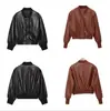 2026 Verano Nuevos Productos Moda Callejera Femenina Europea y Americana Chaqueta Bomber de Cuero Sintético W027 1242