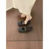 Chinelos de algodão cinza estilo fada francesa com laço, bico fino, para mulheres, outono e inverno, quentes, forrados com fleece, sola macia, sapatilhas