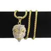 Collar de hip hop con cabeza de león de diamantes transfronterizo nuevo europeo y americano, colgante de cabeza de león chapado en oro hiphop, collar para hombre