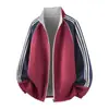 Chamarra cárdigan reversible estilo americano con cuello alto, bloques de color y tres franjas para hombre, nuevo abrigo deportivo de otoño talla grande, moderno