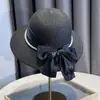 Sombrero de Paja Elegante Estilo Francés con Lazo de Cinta y Perlas para Mujer, Verano, Cúpula, Salida a la Playa, Nuevo Sombrero Versátil de Moda