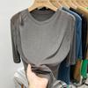 Camiseta de Manga Corta de Seda de Hielo Europea para Mujer, Moderna, Holgada, de Verano, con Cortes, Hombros Descubiertos, Delgada, con Diseño de Nicho