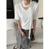 Camiseta de Manga Corta con Cuello en V Adelgazante Estilo Nuevo de Otoño Cisnann con Bufanda Plisada SN9350