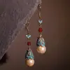 Pendientes con Borlas, Estilo Hanfu, Estilo Chino 2025 Pendientes Nuevos, Chapados en Plata Oro, Perlas Mariposa Azul Quemado