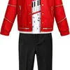 Disfraz infantil de Jackson para Halloween, traje de baile de tres piezas rojo estampado "Road to Fame" de MJ, cosplay