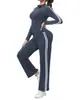 Conjunto de Duas Peças de Jaqueta Longa com Zíper Colorida Contrastante Preto e Branco Elástica Slim Fit Roupa Esportiva ao Ar Livre para Yoga Conjunto de Yoga Feminino