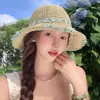 Sombrero de Paja Pequeño Floral Estilo Pastoral Sombrero de Sol para Mujer con Ala Ancha, Sombrero de Paja de Verano Transpirable para Playa Que Cubre Todo el Rostro