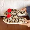 Pantuflas Peludas Estampado de Leopardo, Chanclas de Otoño e Invierno, Zapatos de Algodón, Pantuflas de Algodón para Exteriores, Chanclas de Suela Plana, Pantuflas para el Hogar para Mujeres, Venta al por Mayor