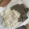Nuevo Conjunto de Top de Manga Corta Estilo Coreano para Niños y Niñas, Tejido Waffle, Versátil Conjunto de 2 Piezas para Bebés, Adecuado para Usar en Casa y al Aire Libre, Moderno