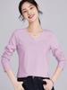 Camiseta Básica para Mujer Otoño 2026 Cuello en V Corte Holgado Algodón Mercerizado de 80 Hilos Camiseta de Manga Larga Top para Mujer