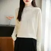 Suéter de punto de cuello medio con volantes delicados, cálido y versátil para otoño e invierno, suéter elegante