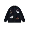 Moletom Bordado de Filhote de Cachorro Masculino Outono e Inverno Novo Estilo Preppy Decoração com Patches Cardigã Versátil Jaqueta Baseball de Casal
