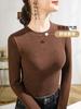 Camiseta Térmica de Cuello Redondo para Mujer, Nuevo Estilo Primavera/Verano 2026, Forro Polar Integrado por Ambos Lados, Engrosada, Corte Ajustado, Manga Larga, Ropa Interior