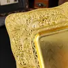 Bandeja Dorada en Relieve de Lujo Ligero para Fruta, Bocadillos, Pastel, Plato Decorativo, Plato Cuadrado de Flor de Pavo Real para Fruta al por Mayor