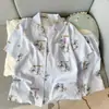 Pijama de Algodón Nube para Mujer Verano Dulce Estilo Ins Cárdigan Manga Corta Shorts Suelto Delgado Verano Ropa de Casa Traje