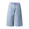 Pantalones Capri de Mezclilla para Hombre con Pedrería, Marca de Moda High Street, Diseño de Nicho, Estampado de Estrellas, Únicos, Corte Holgado, Shorts Rectos Casuales