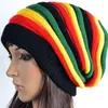 Chapéu de palha listrado nas cores Vermelho, Verde, Amarelo, Preto para Outono e Inverno, chapéu de tricô de lã, chapéu Jamaica, chapéu de pescador tipo pullover