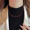 Colar Trançado Pérola de Casa Ágata Vermelha Corrente de Clavícula Design Elegante Cyber Popular Moda Ano do Pássaro Corrente de Lã