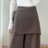 Nueva cortina corta de punto suave y con caída % lana pura para otoño e invierno para mujer, de cintura alta, adelgazante, con lazos, de color liso