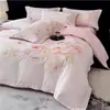 Conjunto de quatro peças com padrão floral grande, espessado e escovado, 100% algodão, algodão puro, rosa, capa de edredom quente e amigável à pele, roupa de cama para quarto principal Nantong 4