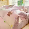 Juego de Cuatro Piezas de Leche Gruesa de Invierno Funda de Edredón de Felpa Doble Cara Sábana Bajera de Coral Fleece Sábana Plana Juego de Tres Piezas para Dormitorio de Estudiante
