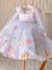 Vestidos Infantis para Exportação 2026 Novo Estilo Malha Floral Tule Bufante Fofo Performance de Piano Vestido de Princesa Bebê Atacado