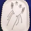 Brincos de Clipe para Orelha Borboleta com Franjas e Strass Microincrustados, Únicos e Estilosos, Não Furados, Brincos de Clipe de Moda de Luxo Leve