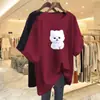 Camiseta de Manga Corta Estilo Nuevo Comercio Exterior 2026 para Mujer, Holgada Talla Grande, Adelgazante, Cubre Vientre, Top Estampado de Media Manga