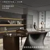 Escritorio Minimalista Italiano Madera de Nogal Oscuro Escritorio de Onda Irregular Base de Raya Vertical Escritorio de Estudio Presidencial