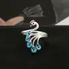 Novo Anel de Pavão de Esmalte Chinês Nicho Sensação de Alto Padrão Esmalte Gradiente Azul-Verde Pena Anel de Joia de Mão Retrô