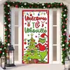 Decoración de cubierta de puerta navideña transfronteriza, tela colgante, cubierta de puerta de monstruo peludo verde Grinch, cortina de puerta Grinch navideña, tapiz de cubierta de puerta de Año Nuevo