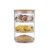 Fábrica de atacado de bambu tampa de madeira tigela de salada de vidro tanque selado de vidro resistente ao calor de borosilicato tanque de alimentos de grãos