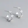 Brincos de Flor em Formato de C com Diamantes em Prata de Lei S925 Nalan Estilo Ins Design de Nicho M04086