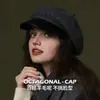 Boina de Lana Sombrero de Otoño e Invierno Cortavientos Cálido Retro Sombrero de Pintor Versátil que Afina el Rostro Sombrero Octagonal Pequeño Otoño Mujer