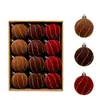 Decoraciones de Bolas de Navidad Afelpadas, Adornos para Árbol de Navidad, Colores Rojo Vino, Marrón y Verde, Bolas Colgantes de Decoración de Escena Festiva de 6 cm