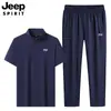 2026 Verano Nuevo Conjunto Versátil de Manga Corta de Seda Helada Deportivo de Secado Rápido para Hombre Casual de Negocios Camiseta Moderna Pantalones Largos